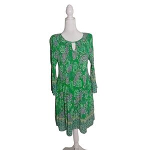 Emma & Michele Women L Colorful  Paisley Bell Sleeve Pleated Knee Lenght Dress